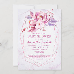 Invitation Rose Gold Floral rose violet  bébé Baby shower fil