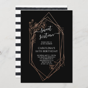 Invitation Rose Gold Floral Sweet sixteen 16e anniversaire