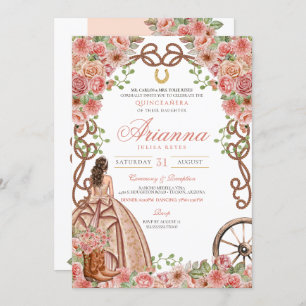 Invitation Rose Gold Floral Western Élégant Quinceanera