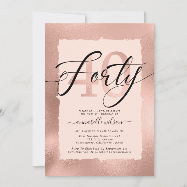 Invitation Rose Gold Foil 40e anniversaire Photo (Devant)
