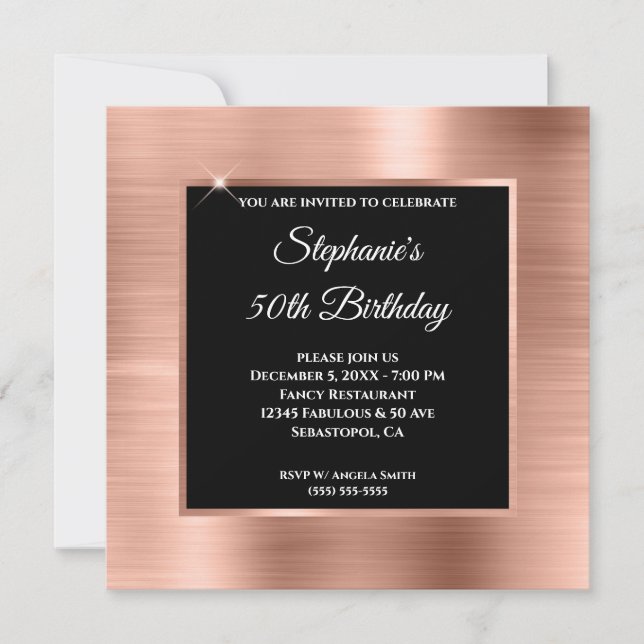 Invitation Rose Gold Foil Black Overlay 50e anniversaire (Devant)