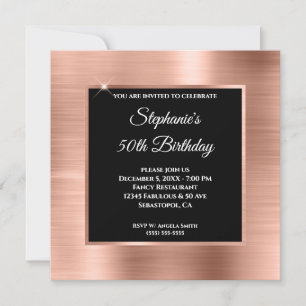 Invitation Rose Gold Foil Black Overlay 50e anniversaire