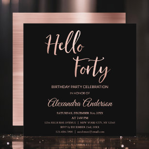 Invitation Rose Gold Foil Bonjour 40 Quarante Anniversaire Fê
