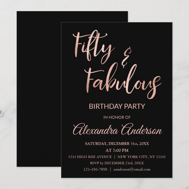 Invitation Rose Gold Foil Cinquante et fabuleux (Devant / Derrière)