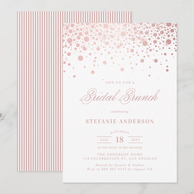 Invitation rose Gold Foil Confetti Bridal Brunch (Devant / Derrière)