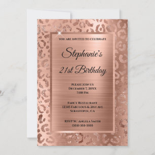Invitation Rose Gold Foil Leopard Glam 21e anniversaire