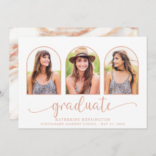 Invitation Rose Gold Foil Marble Arch 3 Photo Graduation
