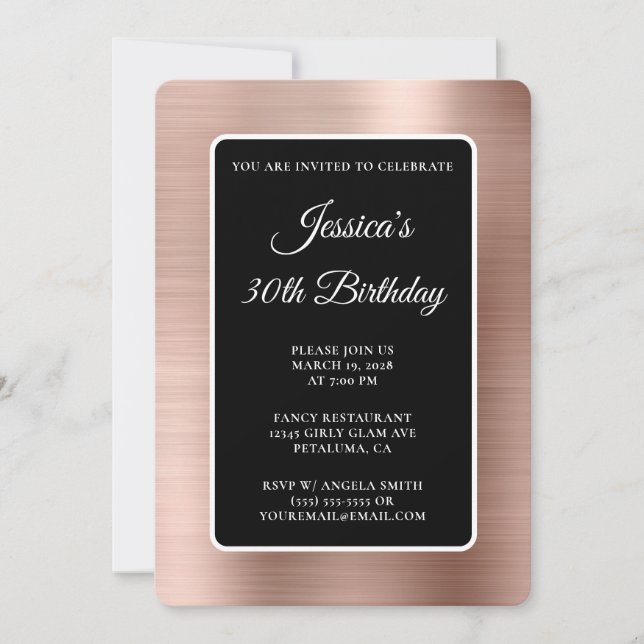 Invitation Rose Gold Foil noir et blanc 30e anniversaire (Devant)