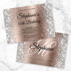 Invitation Rose Gold Foil Parties scintillant argent Monogram