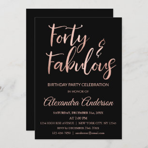 Invitation Rose Gold Foil quarante et fabuleux anniversaire