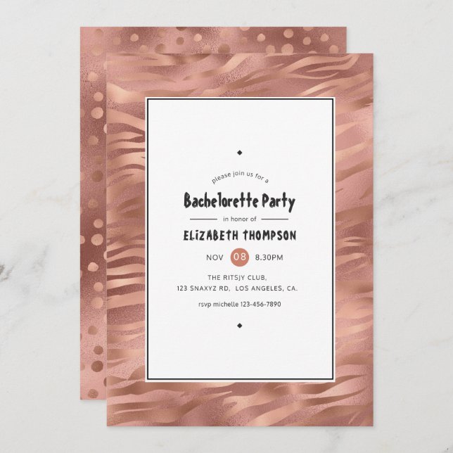 Invitation Rose Gold Foil Tiger Stripes Bachelorette (Devant / Derrière)
