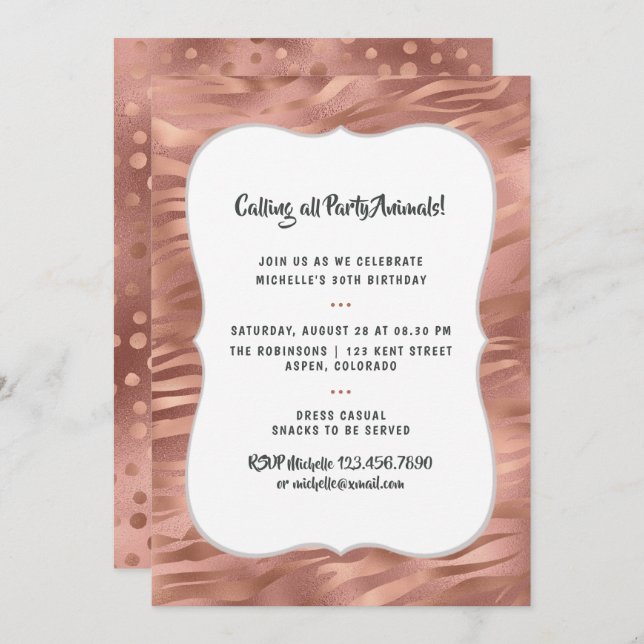 Invitation Rose Gold Foil Tiger Stripes N'importe quel âge An (Devant / Derrière)