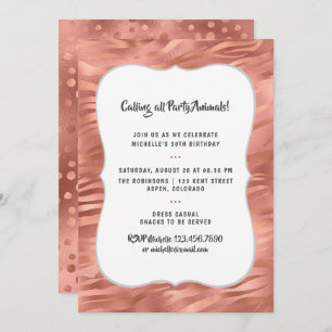 Invitation Rose Gold Foil Tiger Stripes N'importe quel âge An