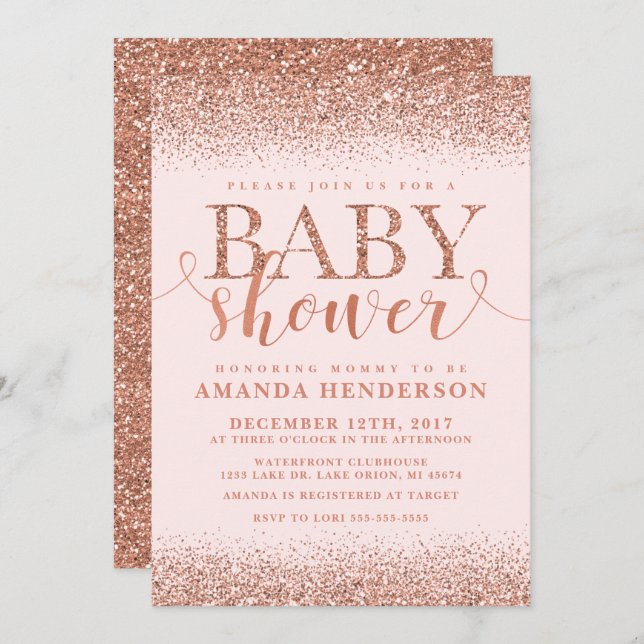 Invitation Rose Gold Fox Parties scintillant Baby shower Invi (Devant / Derrière)