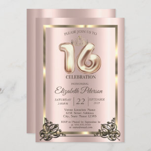 Invitation Rose Gold Frame, Bordure, Couronne Sweet 16 Party