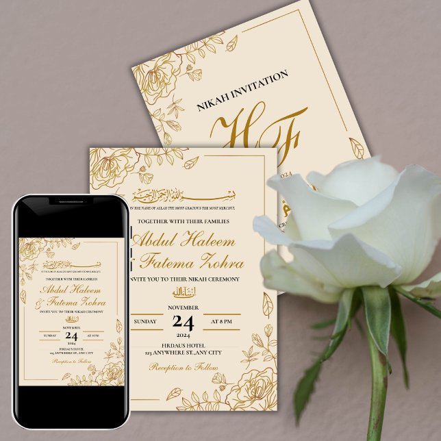 Invitation Rose Gold Frame Elégant Livre blanc moderne Nikah (Créateur téléchargé)