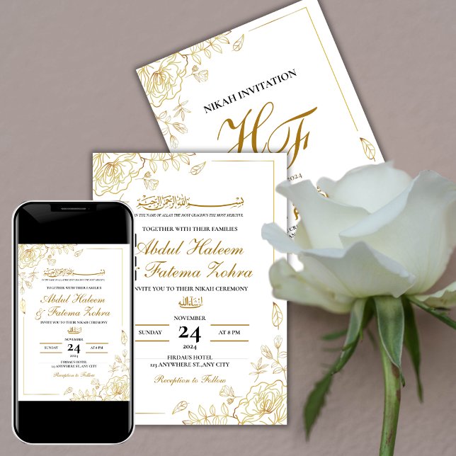 Invitation Rose Gold Frame Elégant Livre blanc moderne Nikah (Créateur téléchargé)