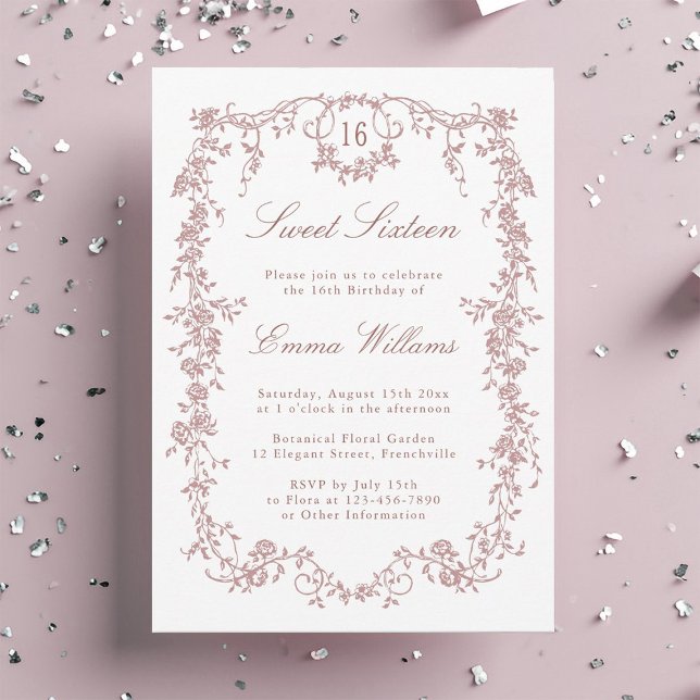Invitation Rose Gold Français Frame Sweet 16 Anniversaire (Créateur téléchargé)