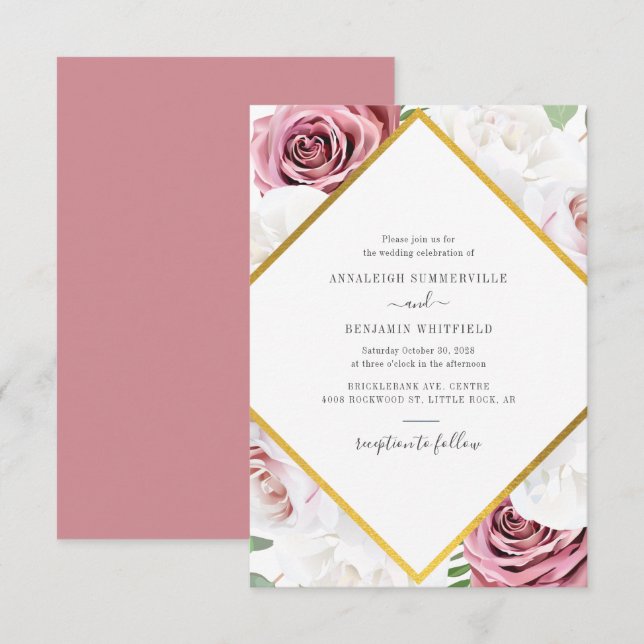 Invitation Rose Gold Géométrique Moderne Botanique Mariage (Devant / Derrière)