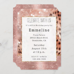 Invitation Rose Gold Glam Sparkle Cheetah