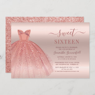 Invitation Rose Gold Glam Sweet 16 Anniversaire Script
