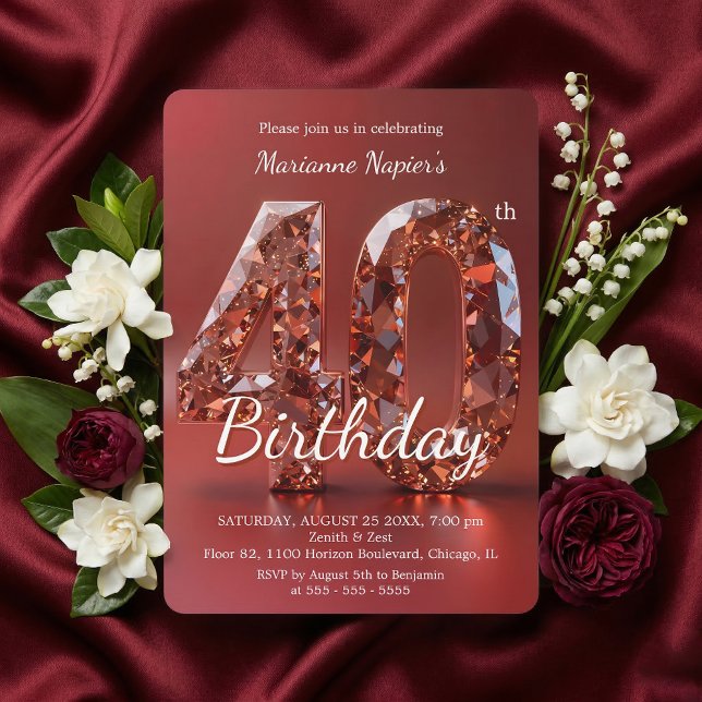 Invitation Rose Gold Glamouruseux Anniversaire 40 Ans (Créateur téléchargé)