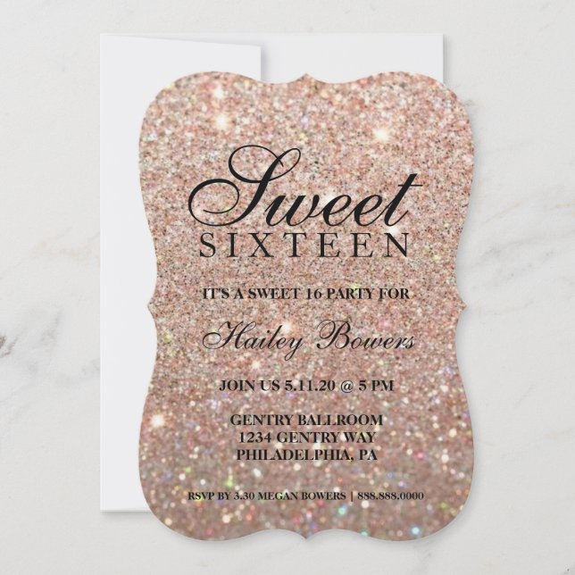 Invitation - Rose Gold Glit Fab Sweet sixteen (Devant)