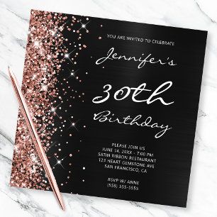 Invitation Rose Gold Glitter Black Ombre Foil 30th Birthday