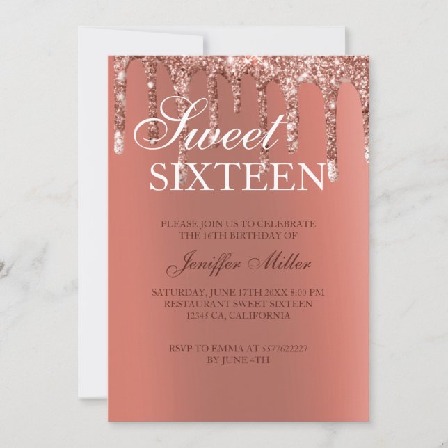 Invitation Rose Gold Glitter Drips (Devant)