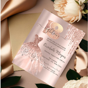 Invitation Rose Gold Glitter Drips Dress 18e Birthday Party