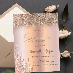 Invitation Rose Gold Glitter Drips Ombre Quinceañera