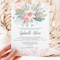Rose gold glitter floral hebrew Bat Mitzvah