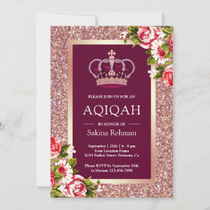 Invitation Rose Gold Glitter Princess Rose Florale Aqiqah