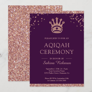 Invitation Rose Gold Glitter Princesse Royale Aqeeqah   Aqiqa