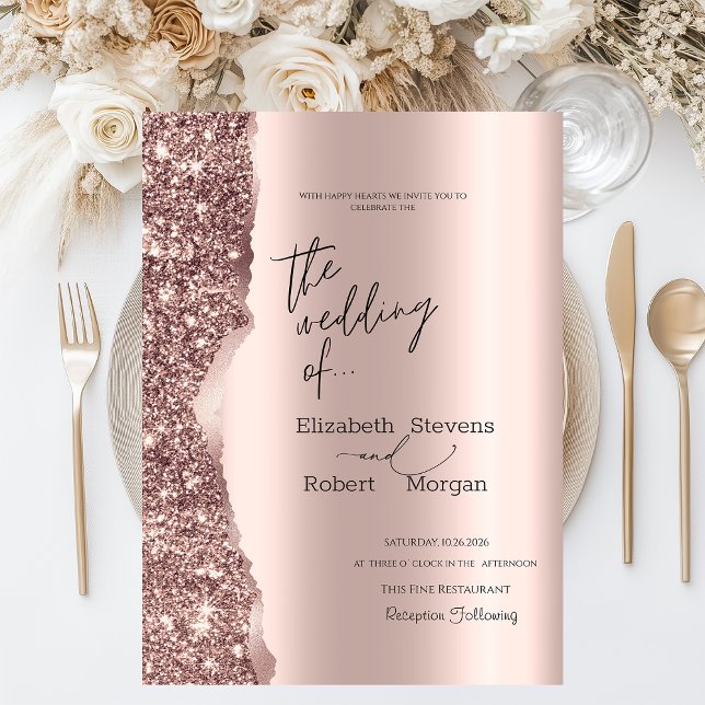 Invitation Rose Gold Glitter Script Élégant et Stylé  (Créateur téléchargé)