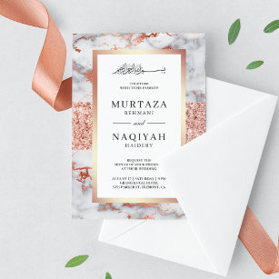Invitation Rose Gold Glitter White Marble Muslim Wedding