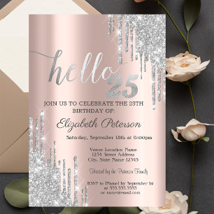 Invitation Rose Gold Gouttes de Paillettes Argentées 25e Anni