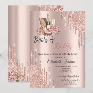 Invitation Rose Gold Gouttes de vin et chaussures de mariée