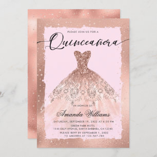 Invitation Rose Gold Gown Quinceañera