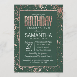 Invitation Rose Gold Green Paint Splates Anniversaire