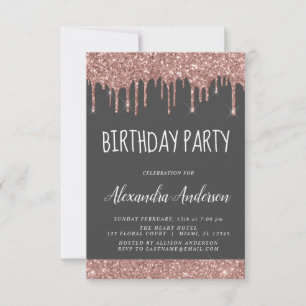 Invitation Rose Gold Grey Éperche Parties scintillant Tout âg