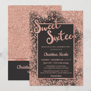 Invitation Rose Gold Grey Sweet 16, Parties scintillant tenda