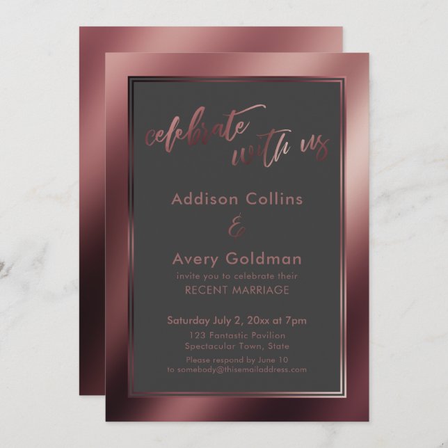 Invitation Rose Gold & Gris Foncé Célébrez avec Nous (Devant / Derrière)