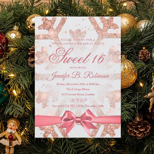 Invitation Rose Gold Hiver Paillettes Arc Sweet 16 Anniversai
