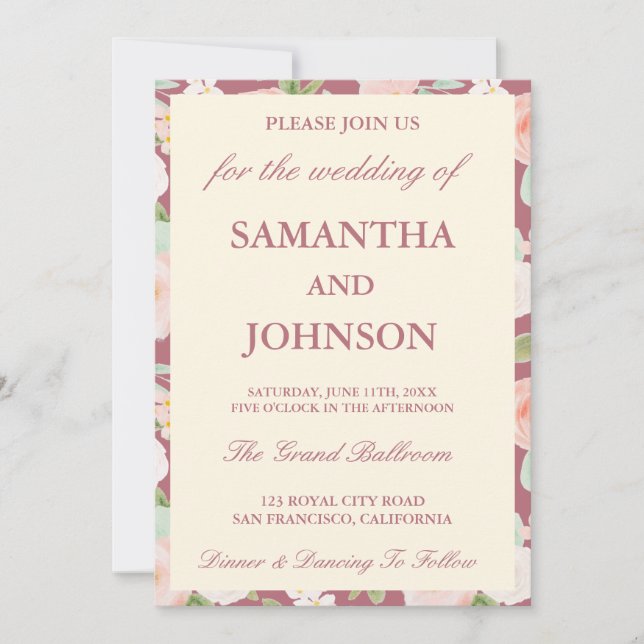 Invitation Rose Gold Ivory Floral Monogram Photo Wedding (Devant)