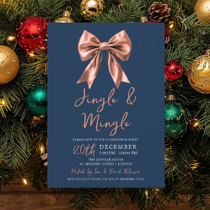 Invitation Rose Gold Jingle Mingle Fête de Noël Nœud Bleu Mar