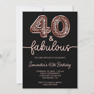 Invitation Rose Gold Leopard Balloon Numéro 40 et fabuleux