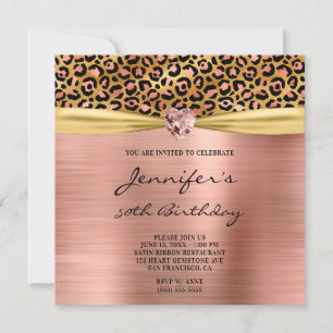 Invitation Rose Gold Leopard Foil Gem Heart 50e anniversaire