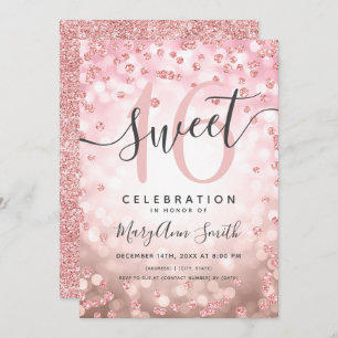 Invitation Rose Gold Lights Parties scintillant Confetti 16e