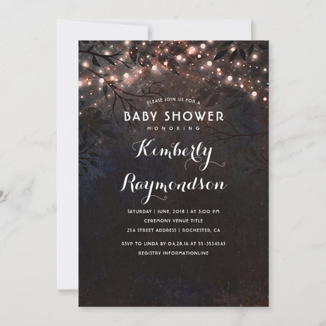 Invitation Rose Gold Lights Twinkle Baby shower de nuit (Devant)